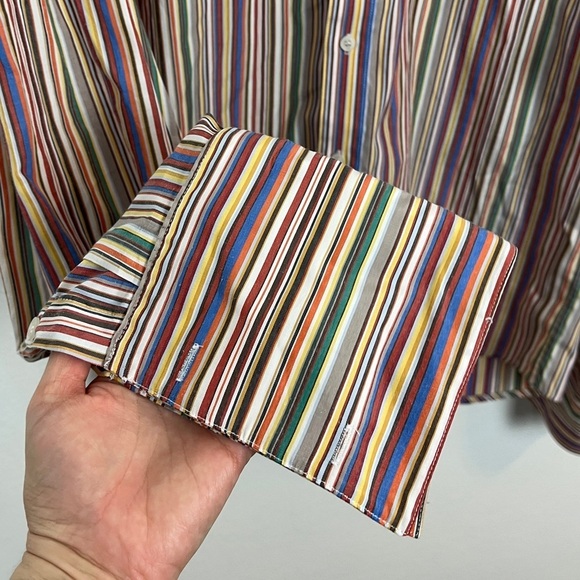 Paul Smith Retro Multi Color Rainbow Stripped Extended Cuff Long Sleeve 18 - Picture 3 of 4